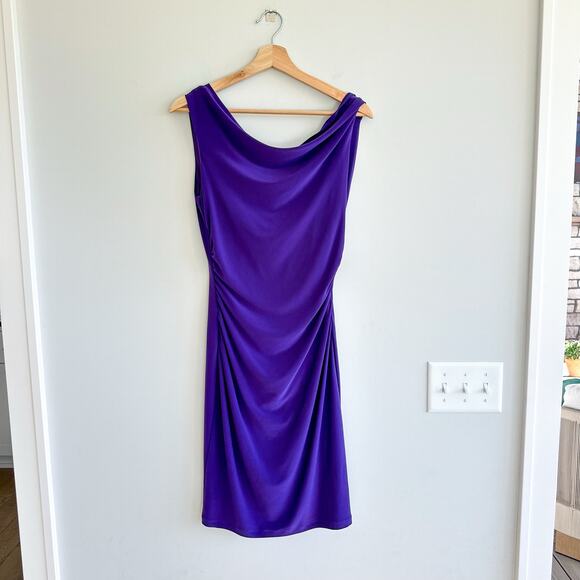 Joseph Ribkoff Cinch Side Draped Back Sleeveless Dress Purple 6 - Picture 2 of 8